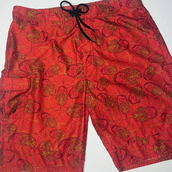 Ambiguous Red board shorts swim trunks Bearded Man Design men’s small - Picture 14 of 15